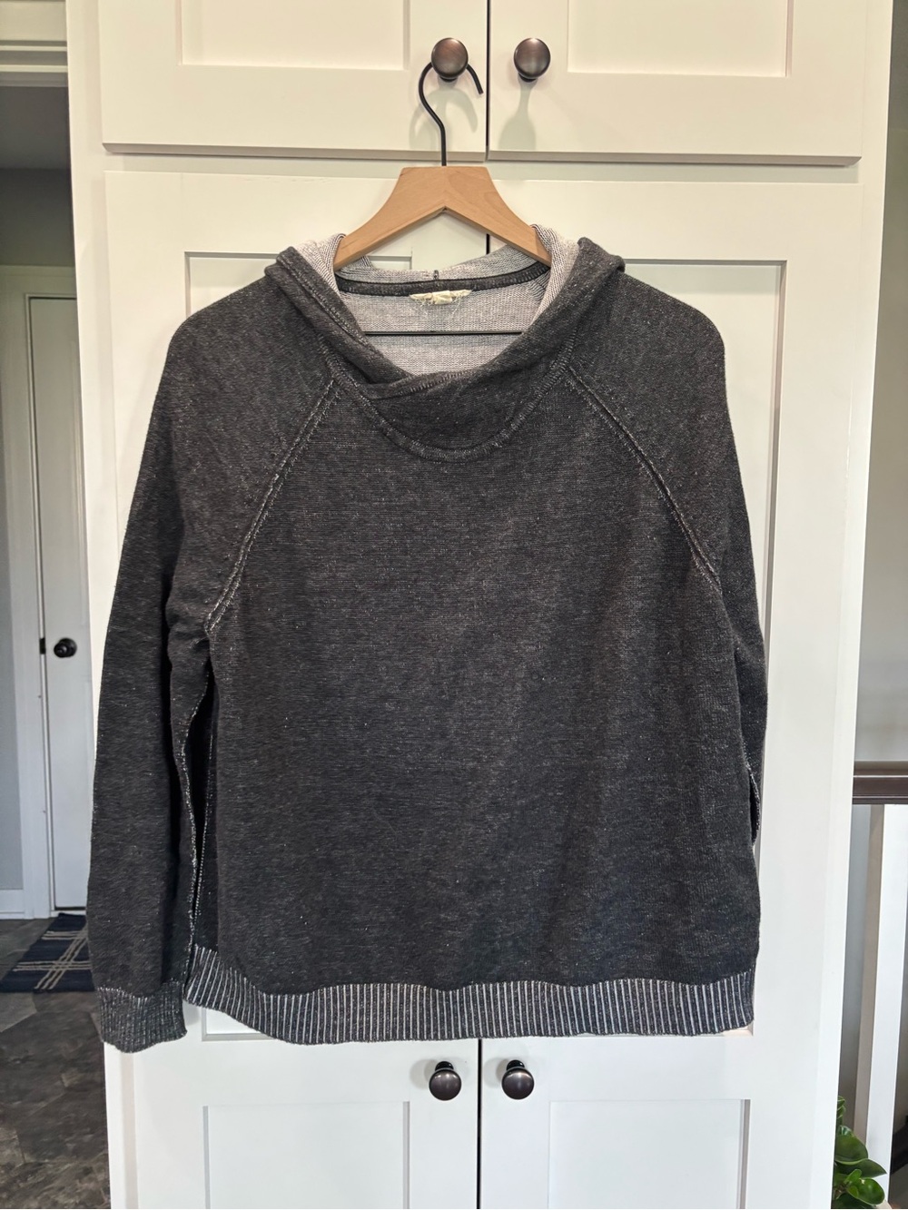 Eileen Fisher Charcoal Gray Hooded Crewneck Sweater